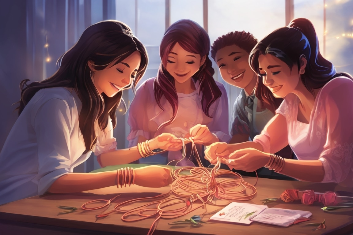 Friends craft friendship bracelets, sharing love in the manner their loved one did.