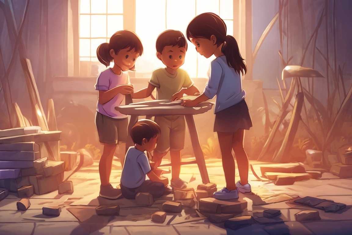 Kids collaborate to build, just as their loved one did, fostering a sense of unity and legacy.