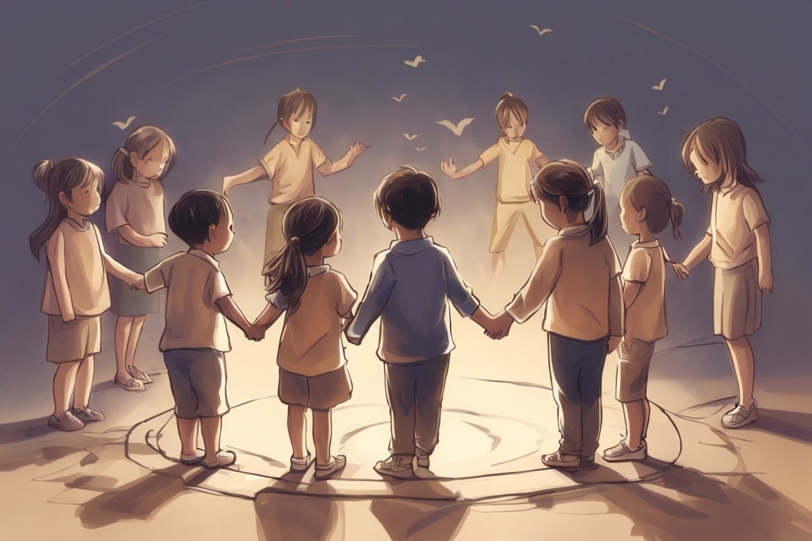 Friends hold hands in a circle, recalling their loved one's embrace of unity and love.