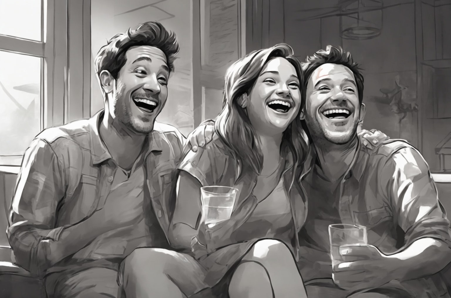 Friends share a joyful moment, their laughter echoing the fun times they once had.