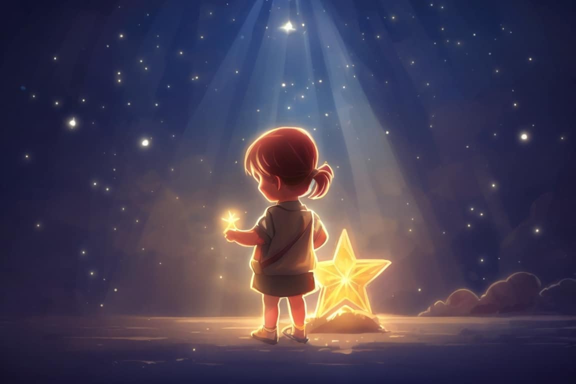A child holds a shining star, reminiscent of the radiant moments they once shared.