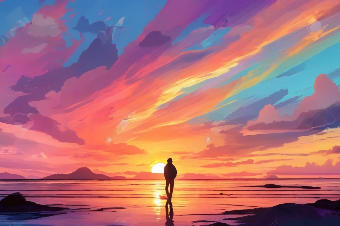 A colorful sunset paints the sky, reminiscent of saying goodbye with beautiful memories.